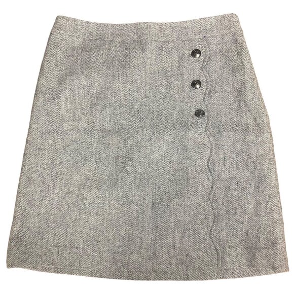 Talbots Wool Blend Chevron Crest Button Skirt Gray Sz 10 - Picture 1 of 8